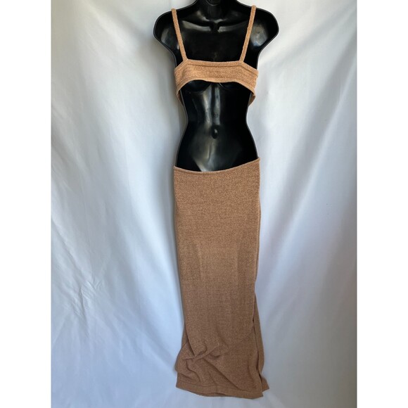 Lilyful Maxi Cutout Knit Dress Size S Beige Sand Open Back Beachy Boho Coastal - Picture 6 of 10